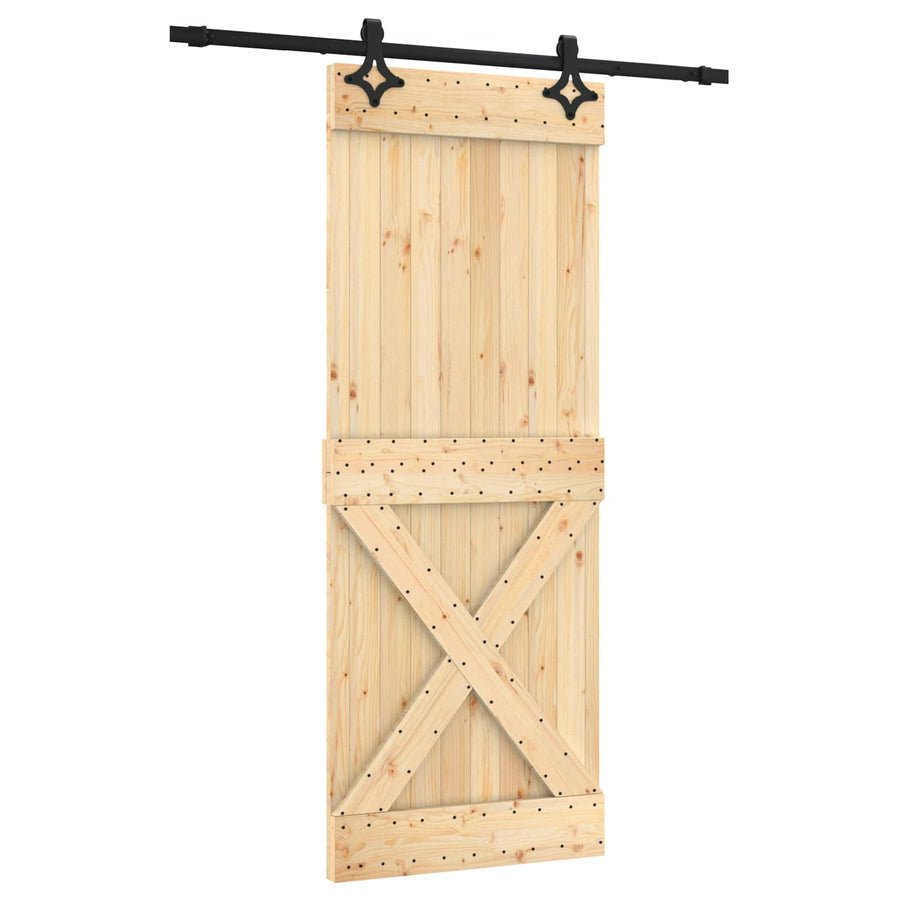 Schuifdeur Naturel en Zwart 80 x 210 cm Massief Grenenhout