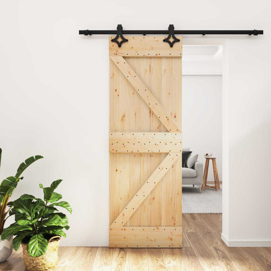 Schuifdeur Naturel en Zwart 70 x 210 cm Massief Grenenhout