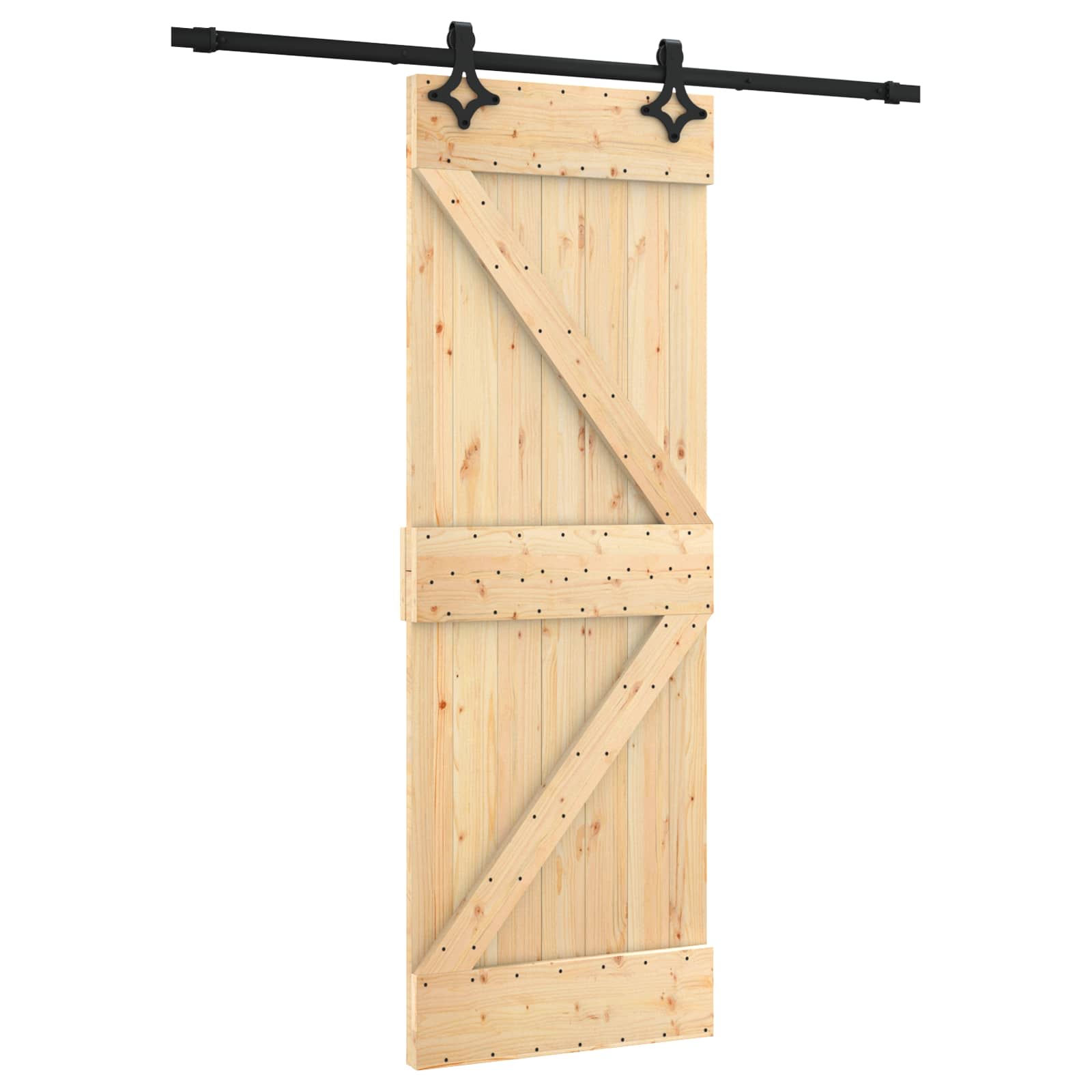 Schuifdeur Naturel en Zwart 70 x 210 cm Massief Grenenhout