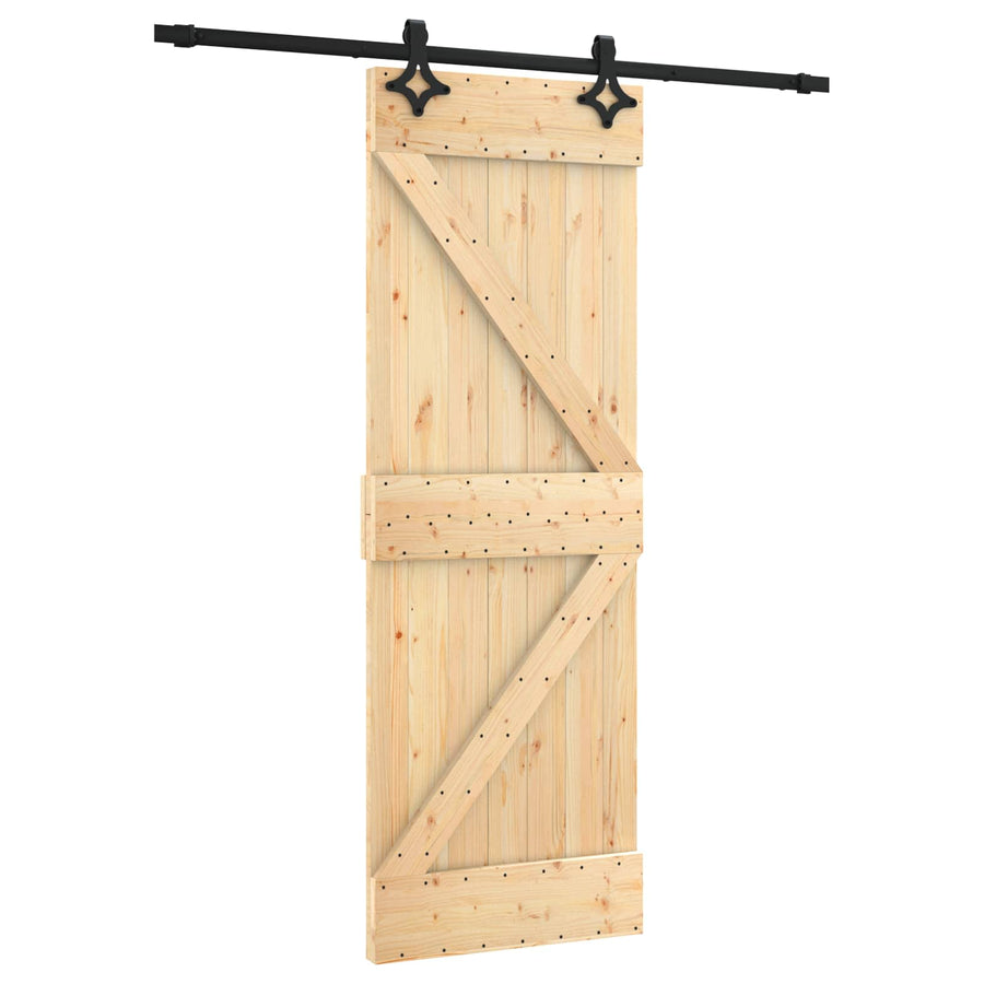 Schuifdeur Naturel en Zwart 70 x 210 cm Massief Grenenhout