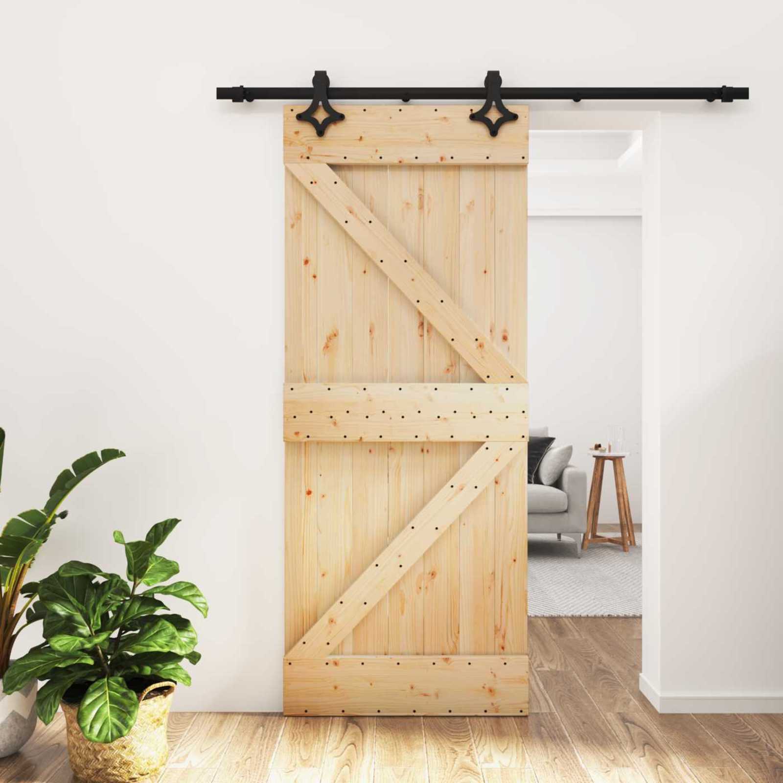 Schuifdeur Naturel en Zwart 85 x 210 cm Massief Grenenhout