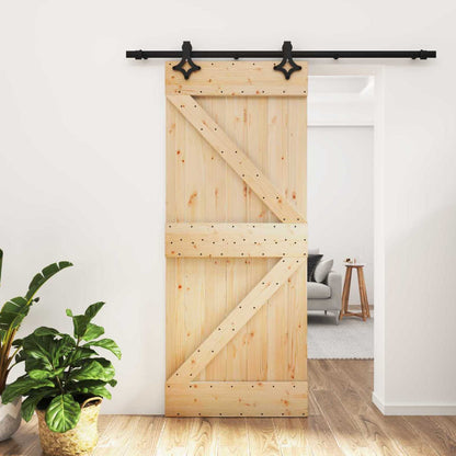 Schuifdeur Naturel en Zwart 85 x 210 cm Massief Grenenhout