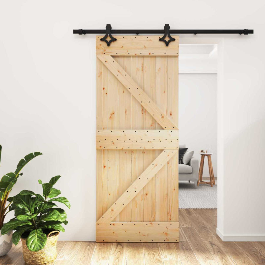 Schuifdeur Naturel en Zwart 85 x 210 cm Massief Grenenhout