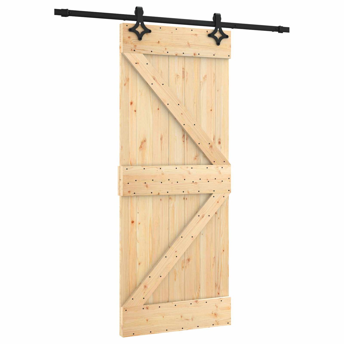 Schuifdeur Naturel en Zwart 85 x 210 cm Massief Grenenhout