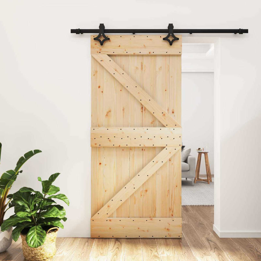 Schuifdeur Naturel en Zwart 95 x 210 cm Massief Grenenhout