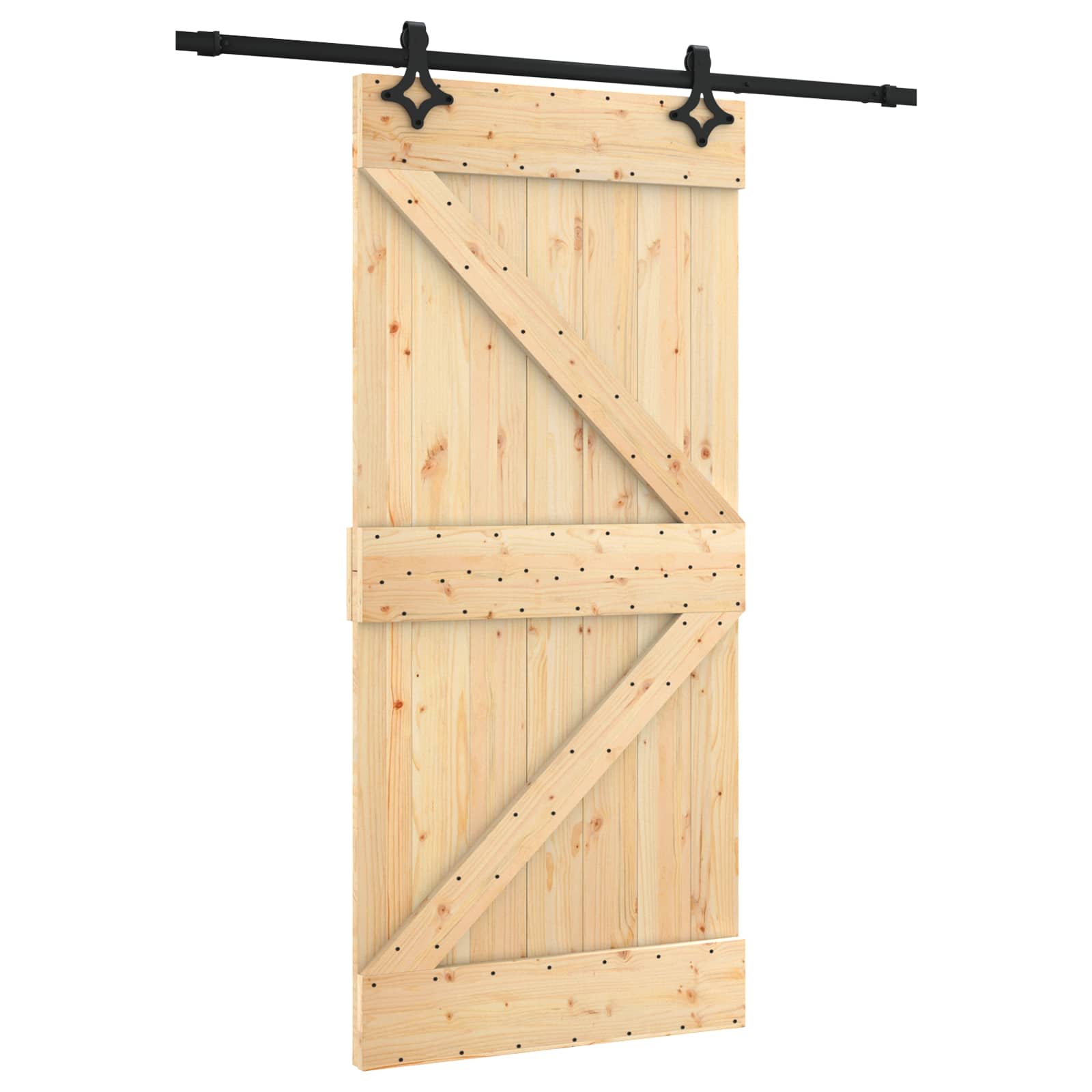 Schuifdeur Naturel en Zwart 95 x 210 cm Massief Grenenhout