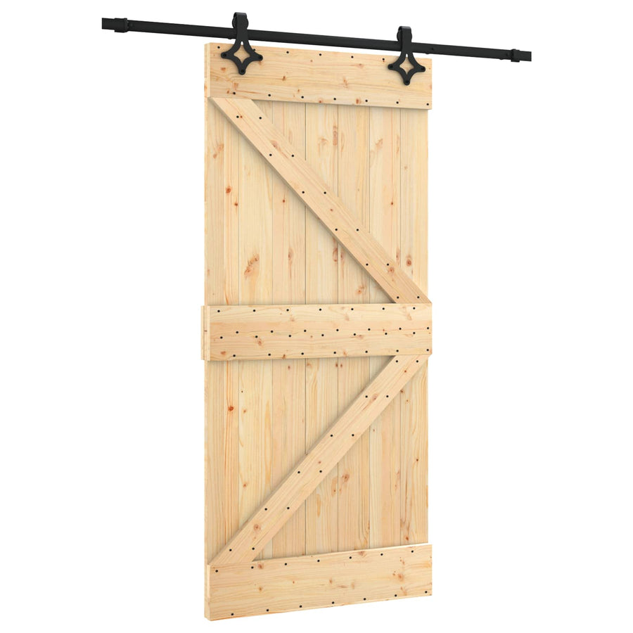 Schuifdeur Naturel en Zwart 95 x 210 cm Massief Grenenhout