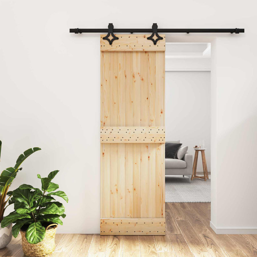 Schuifdeur Naturel en Zwart 70 x 210 cm Massief Grenenhout