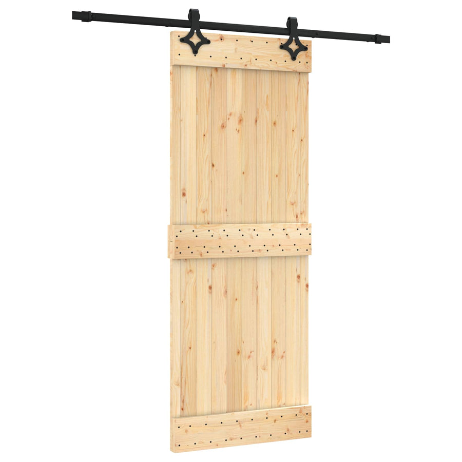 Schuifdeur Naturel en Zwart 80 x 210 cm Massief Grenenhout