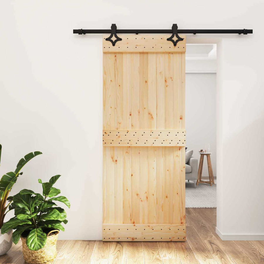 Schuifdeur Naturel en Zwart 85 x 210 cm Massief Grenenhout