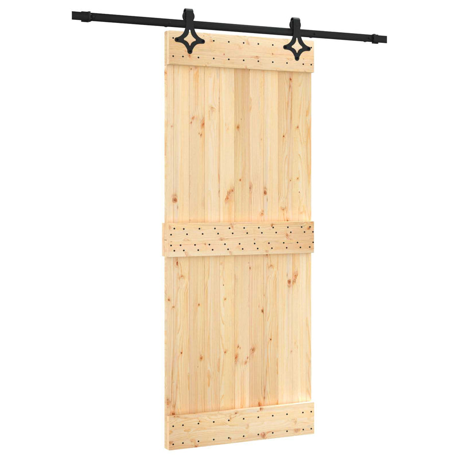 Schuifdeur Naturel en Zwart 85 x 210 cm Massief Grenenhout