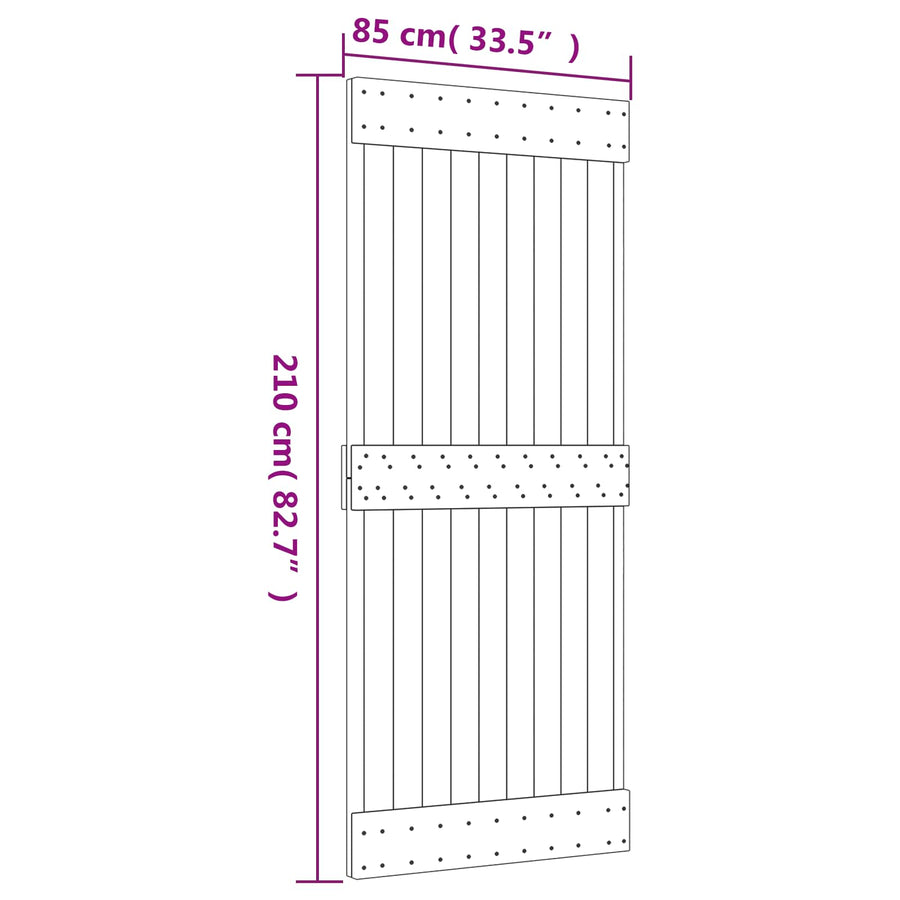 Schuifdeur Naturel en Zwart 85 x 210 cm Massief Grenenhout