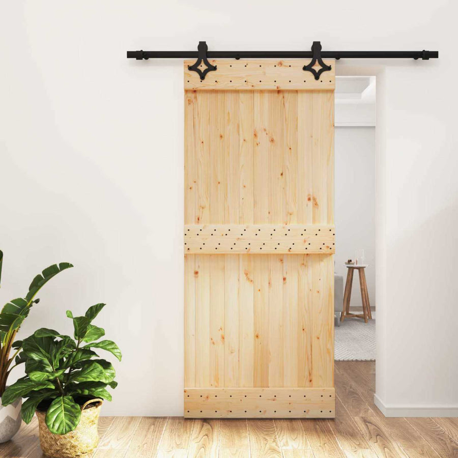 Schuifdeur Naturel en Zwart 90 x 210 cm Massief Grenenhout