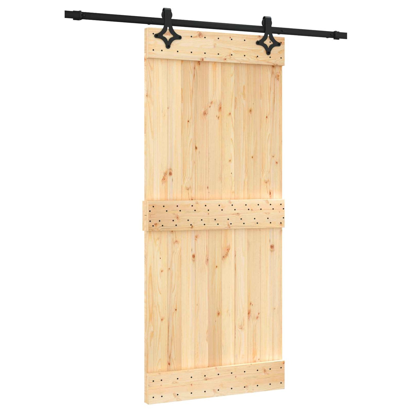 Schuifdeur Naturel en Zwart 90 x 210 cm Massief Grenenhout