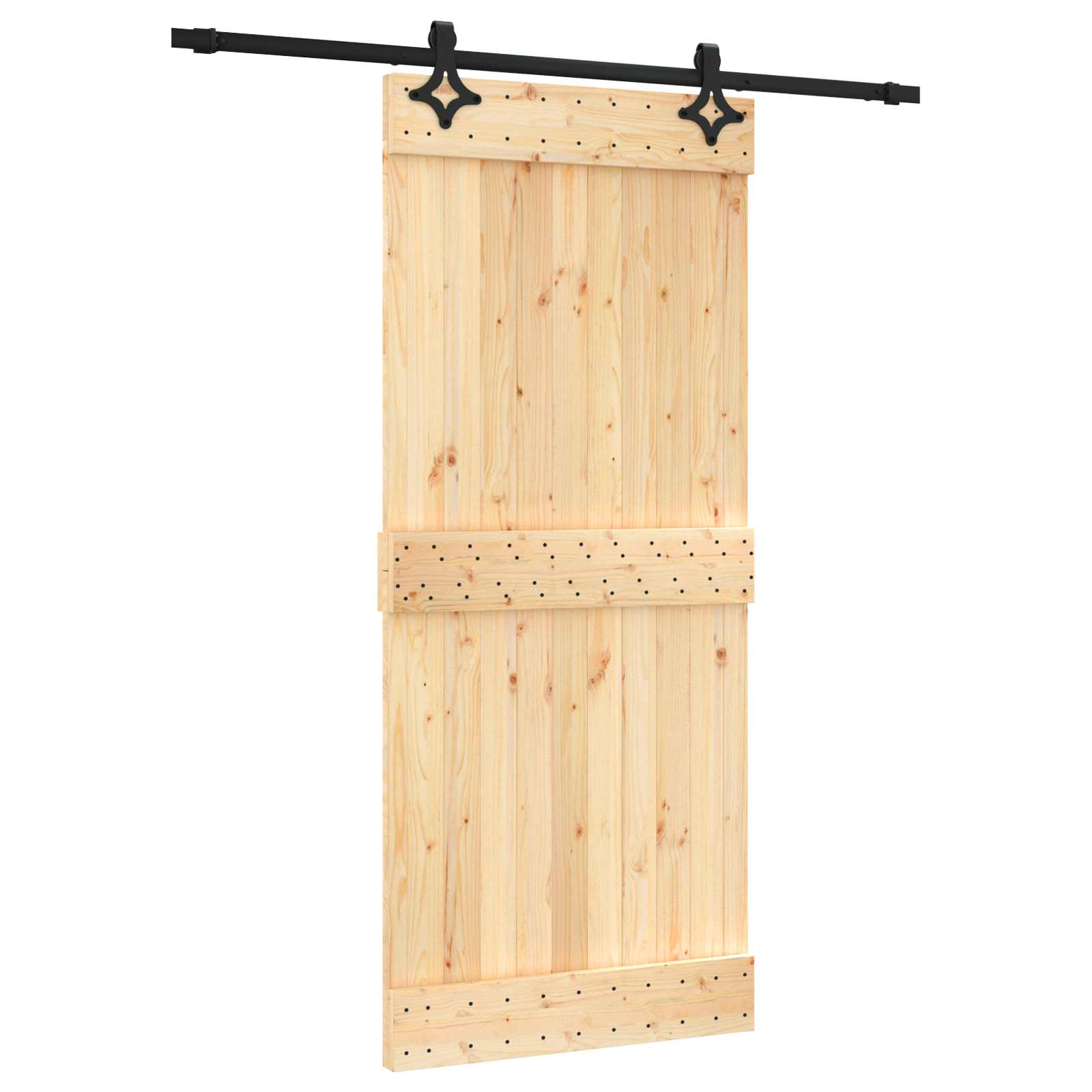 Schuifdeur Naturel en Zwart 90 x 210 cm Massief Grenenhout