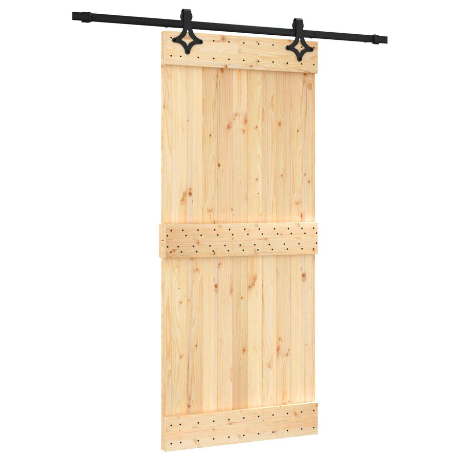 Schuifdeur Naturel en Zwart 90 x 210 cm Massief Grenenhout