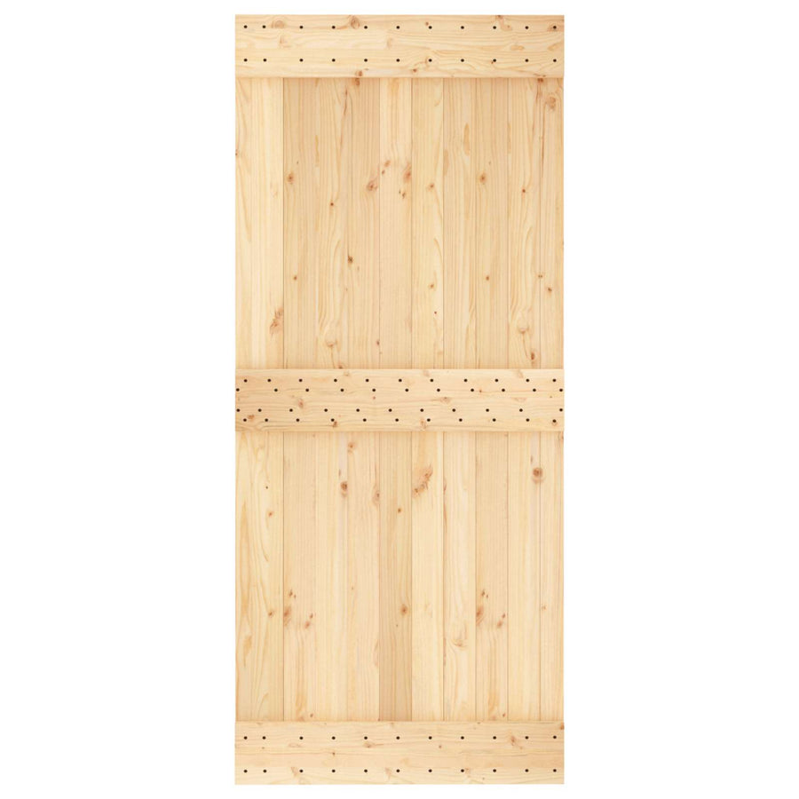 Schuifdeur Naturel en Zwart 90 x 210 cm Massief Grenenhout