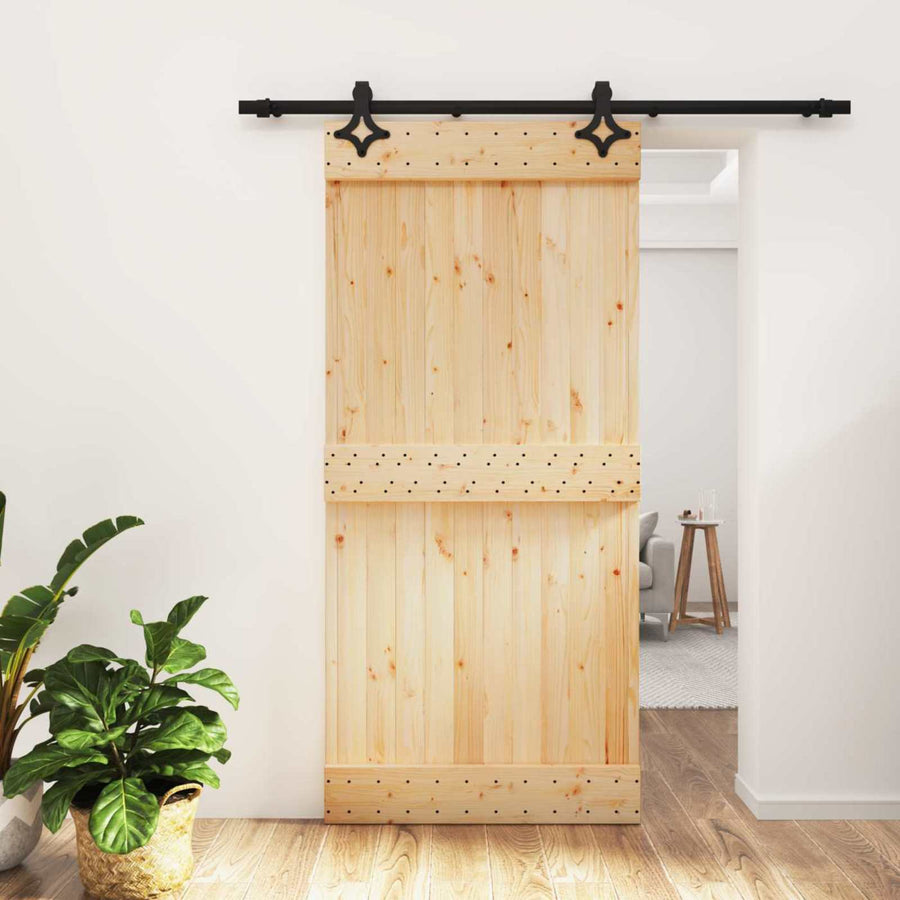 Schuifdeur Naturel en Zwart 95 x 210 cm Massief Grenenhout