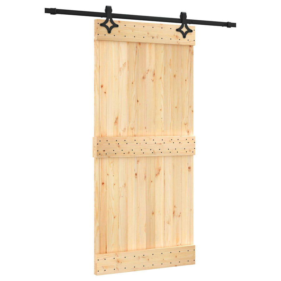 Schuifdeur Naturel en Zwart 95 x 210 cm Massief Grenenhout