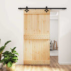 Sliding Door Natural and Black 100 x 210 cm Solid Pine Wood