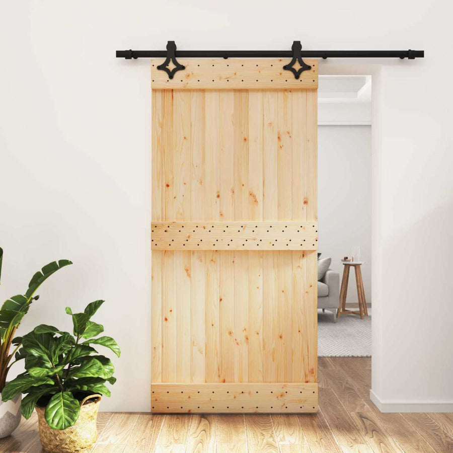 Schuifdeur Naturel en Zwart 100 x 210 cm Massief Grenenhout
