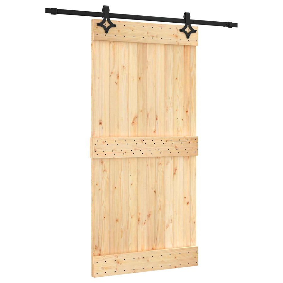 Schuifdeur Naturel en Zwart 100 x 210 cm Massief Grenenhout