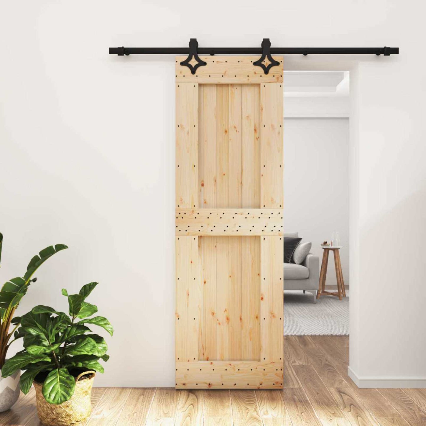 Schuifdeur Naturel en Zwart 70 x 210 cm Massief Grenenhout