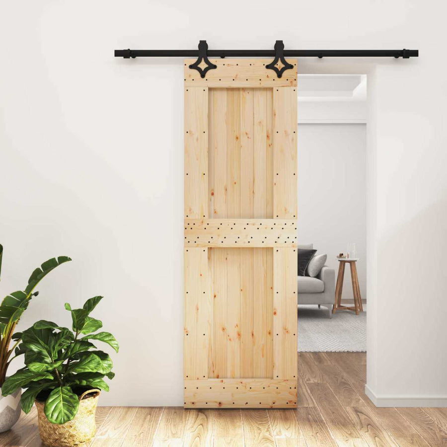 Schuifdeur Naturel en Zwart 70 x 210 cm Massief Grenenhout