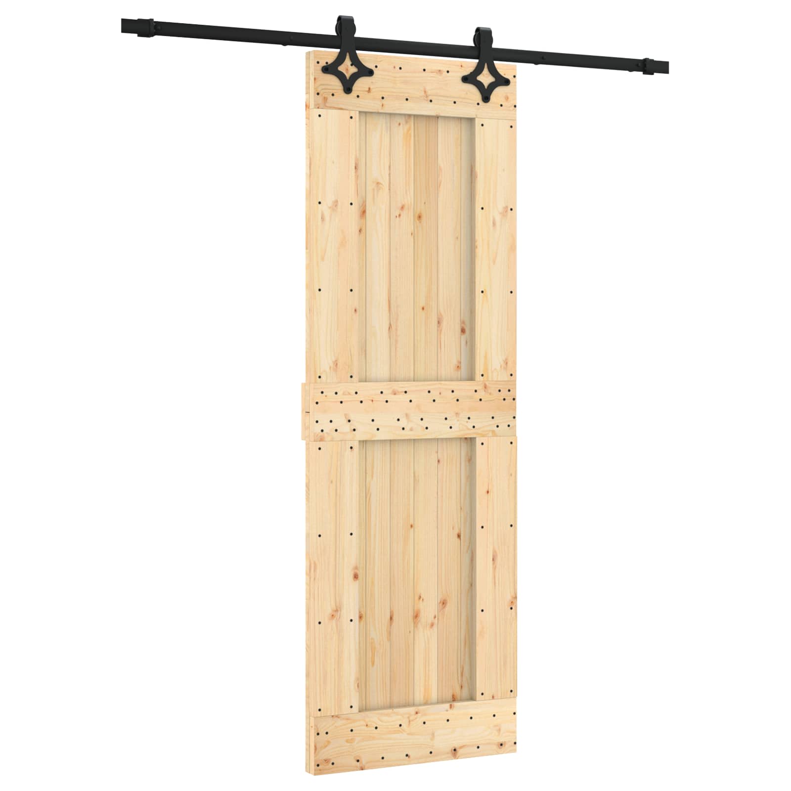 Schuifdeur Naturel en Zwart 70 x 210 cm Massief Grenenhout