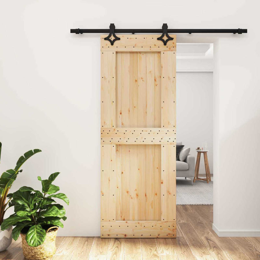 Schuifdeur Naturel en Zwart 80 x 210 cm Massief Grenenhout