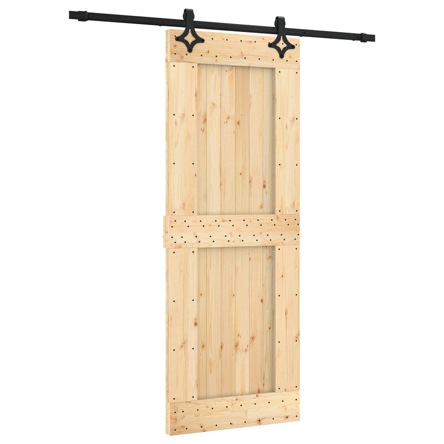 Schuifdeur Naturel en Zwart 80 x 210 cm Massief Grenenhout