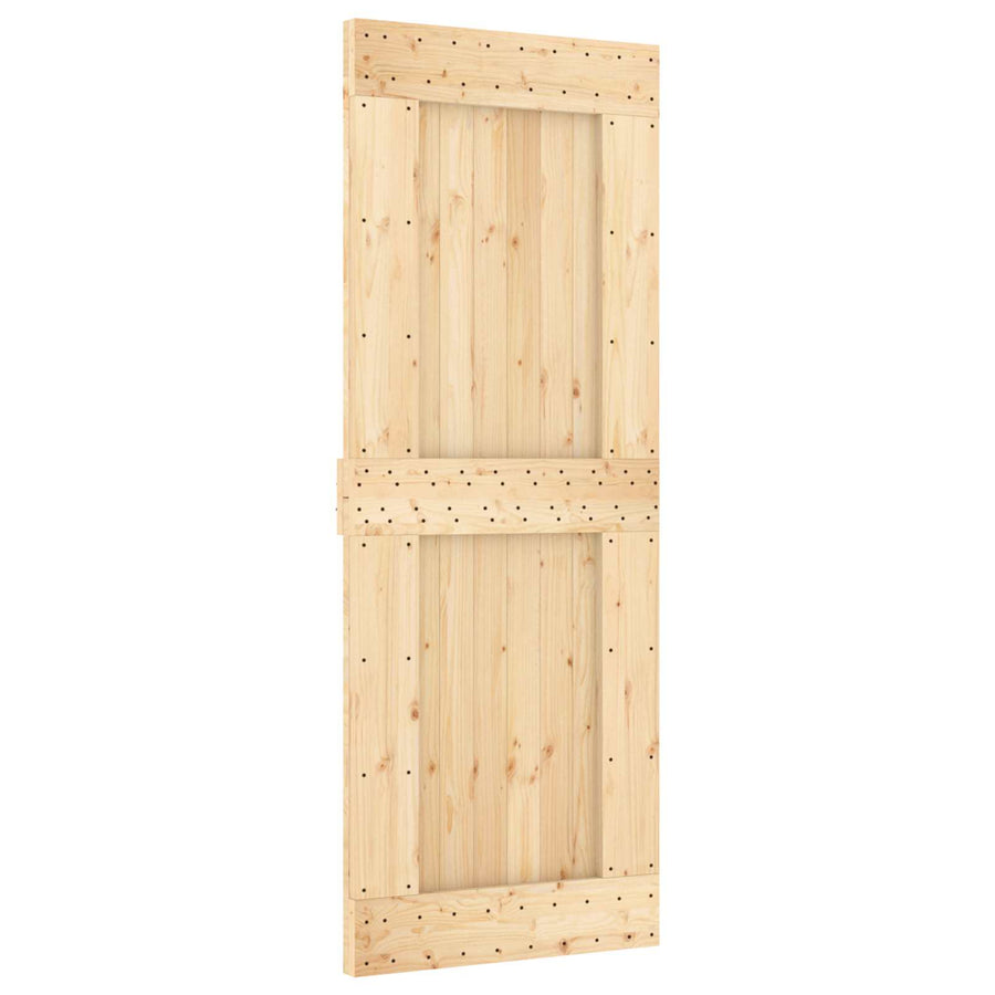 Schuifdeur Naturel en Zwart 80 x 210 cm Massief Grenenhout
