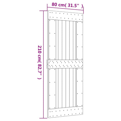 Schuifdeur Naturel en Zwart 80 x 210 cm Massief Grenenhout
