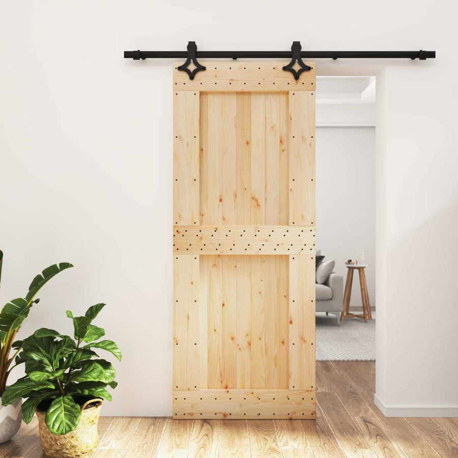 Schuifdeur Naturel en Zwart 85 x 210 cm Massief Grenenhout