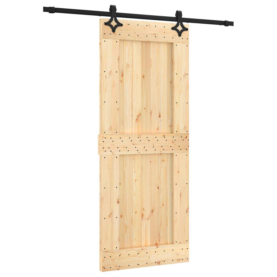 Schuifdeur Naturel en Zwart 85 x 210 cm Massief Grenenhout