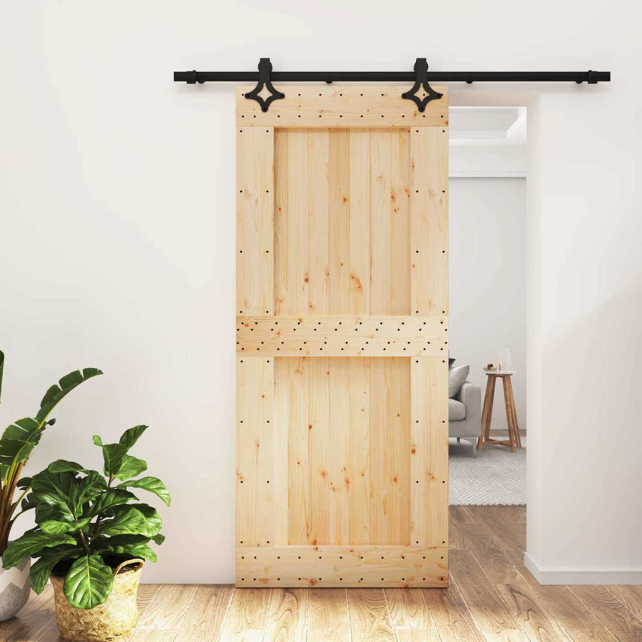 Schuifdeur Naturel en Zwart 90 x 210 cm Massief Grenenhout