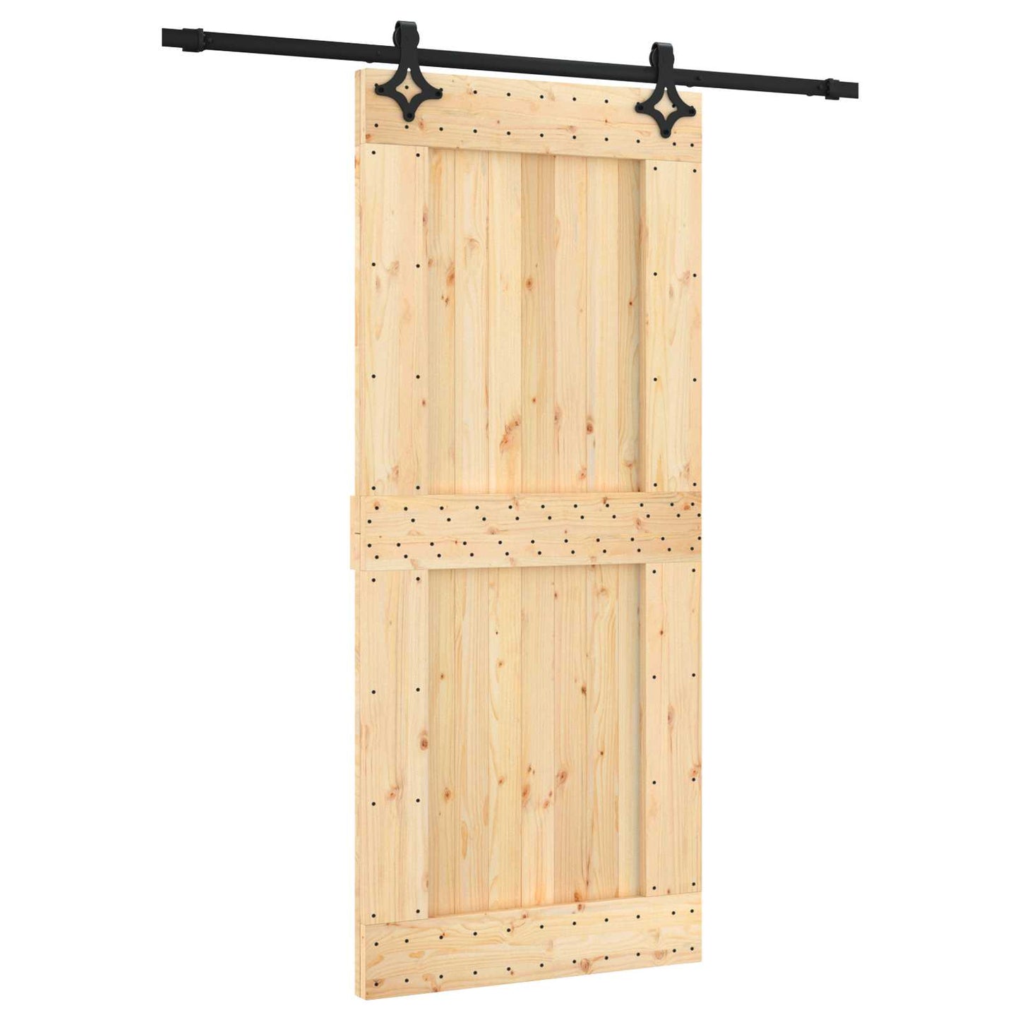 Schuifdeur Naturel en Zwart 90 x 210 cm Massief Grenenhout