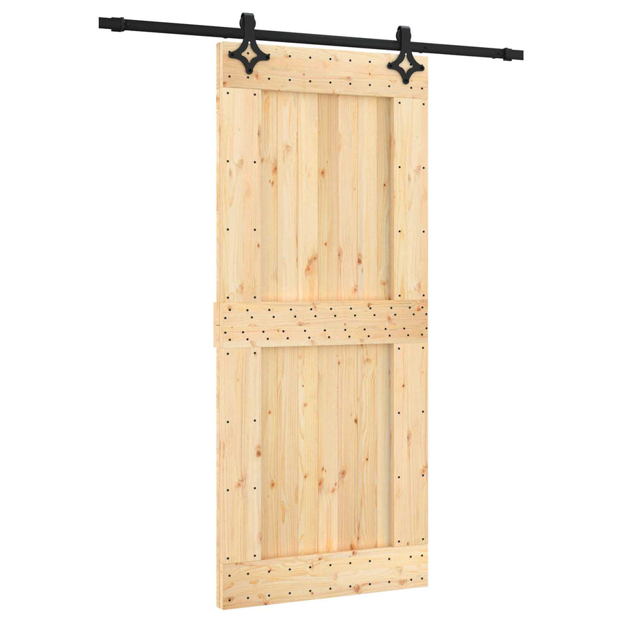 Schuifdeur Naturel en Zwart 90 x 210 cm Massief Grenenhout