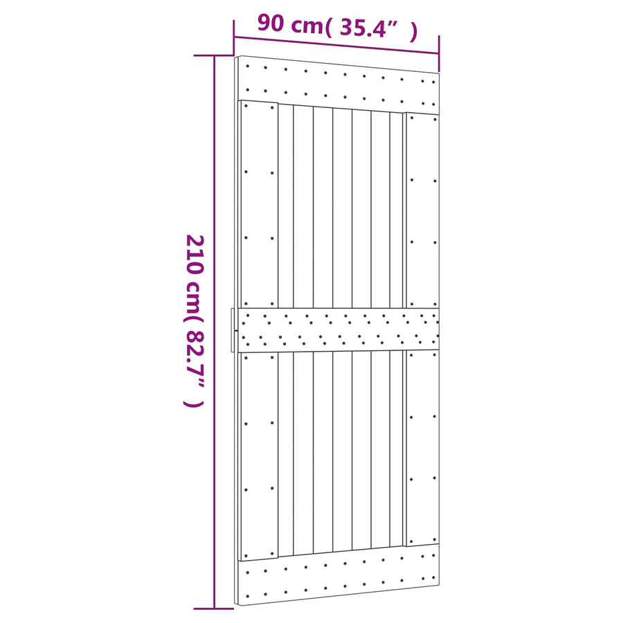 Schuifdeur Naturel en Zwart 90 x 210 cm Massief Grenenhout
