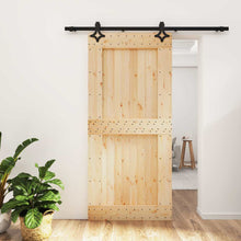 Schuifdeur Naturel en Zwart 95 x 210 cm Massief Grenenhout
