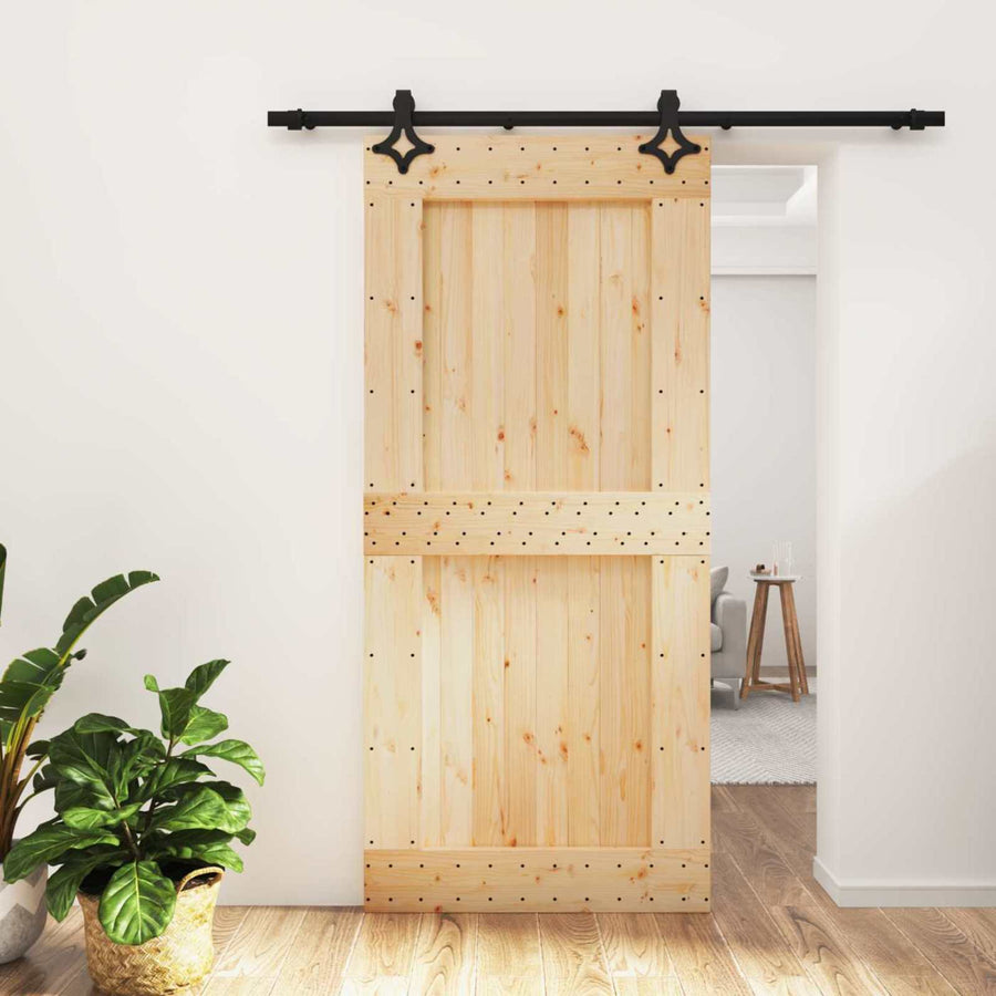 Schuifdeur Naturel en Zwart 95 x 210 cm Massief Grenenhout