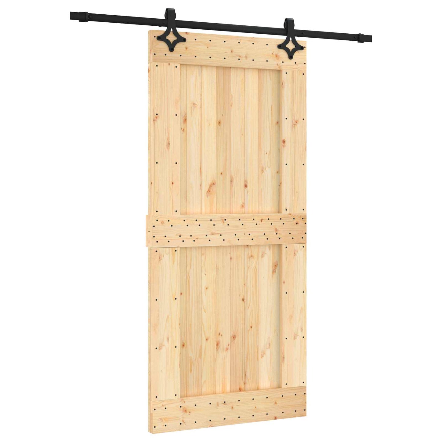 Schuifdeur Naturel en Zwart 95 x 210 cm Massief Grenenhout