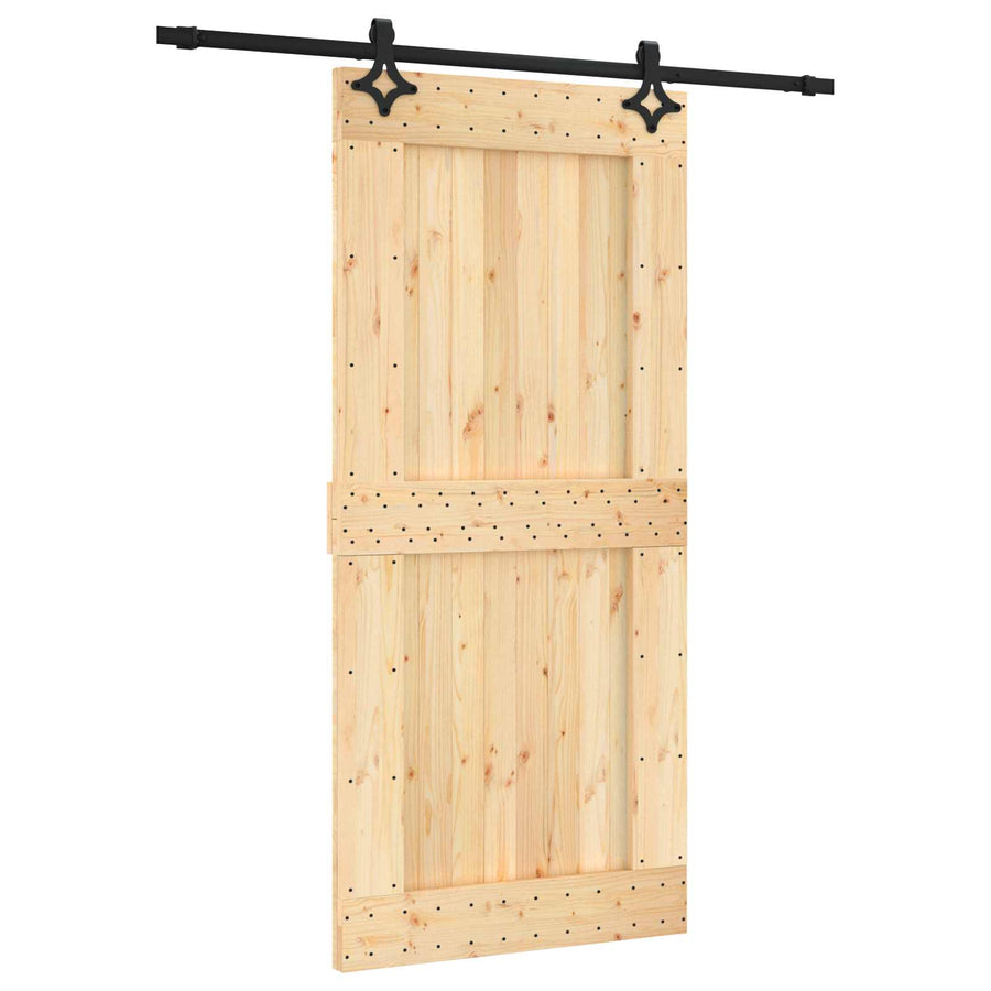 Schuifdeur Naturel en Zwart 95 x 210 cm Massief Grenenhout