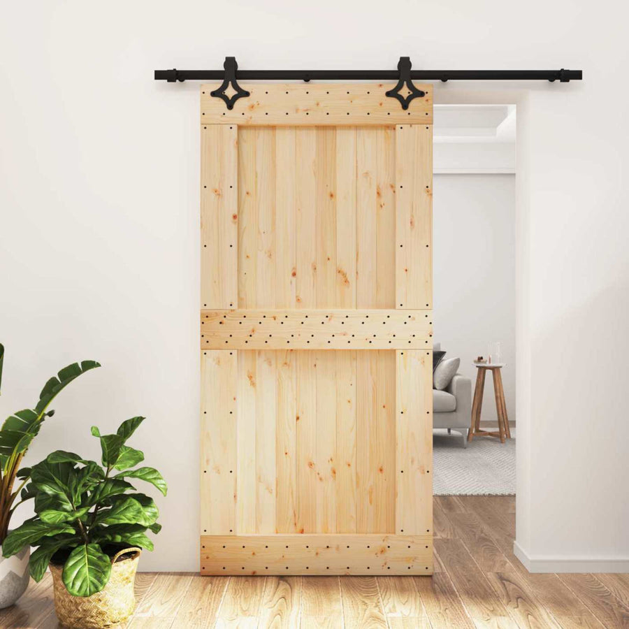 Schuifdeur Naturel en Zwart 100 x 210 cm Massief Grenenhout