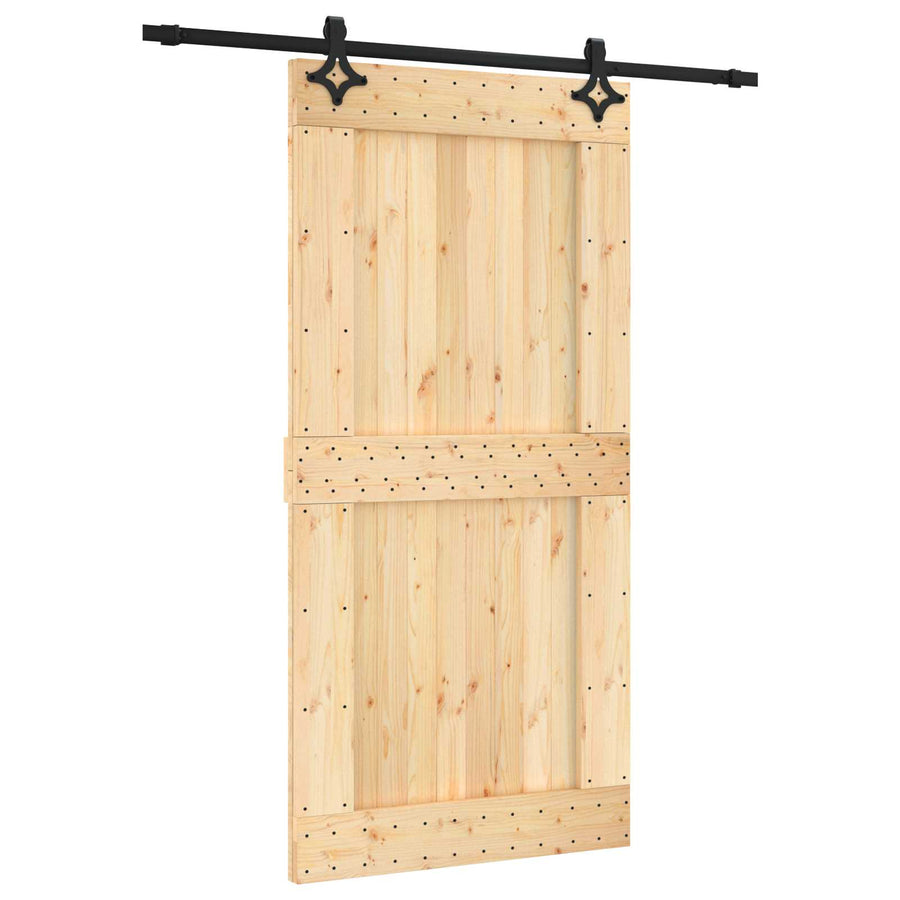 Schuifdeur Naturel en Zwart 100 x 210 cm Massief Grenenhout