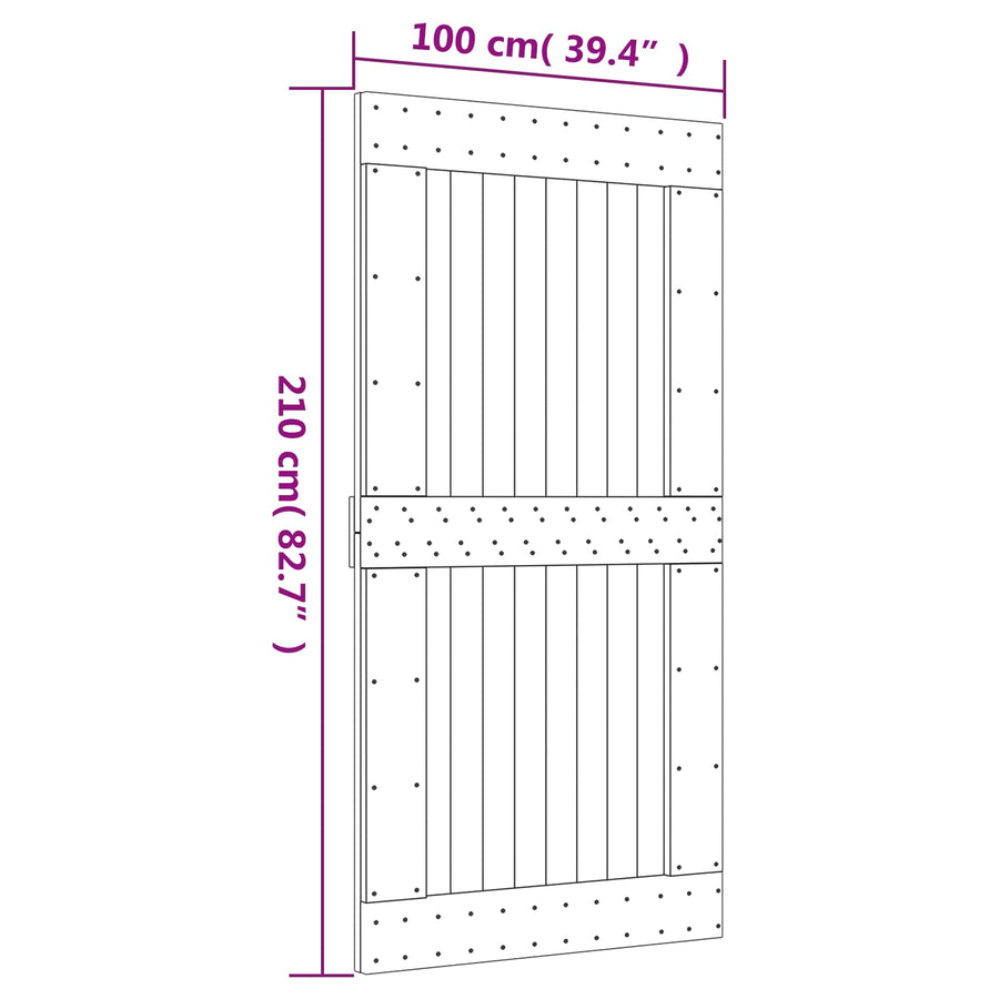 Schuifdeur Naturel en Zwart 100 x 210 cm Massief Grenenhout
