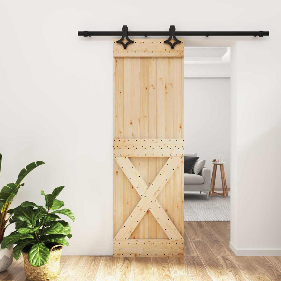 Schuifdeur Naturel en Zwart 70 x 210 cm Massief Grenenhout