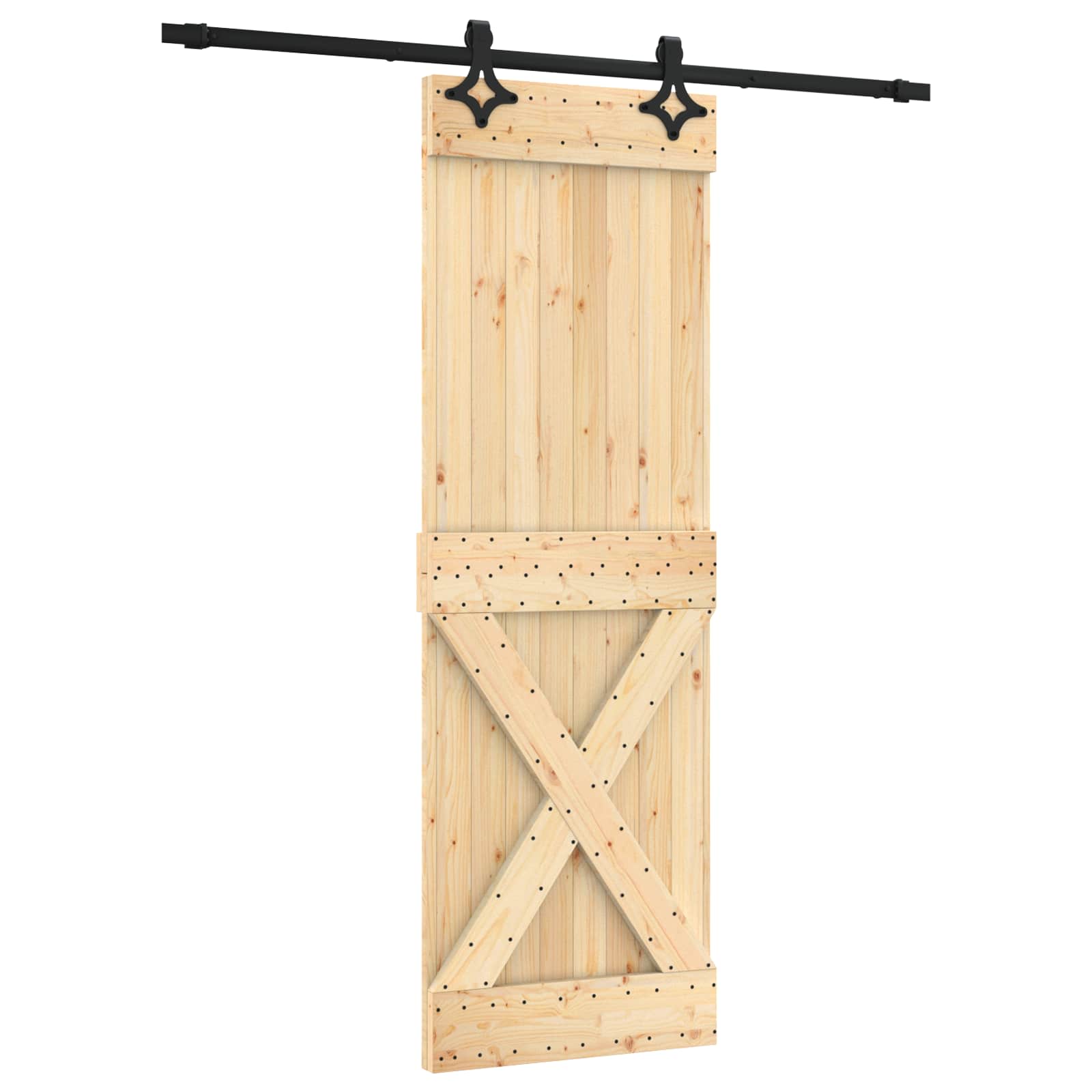 Schuifdeur Naturel en Zwart 70 x 210 cm Massief Grenenhout