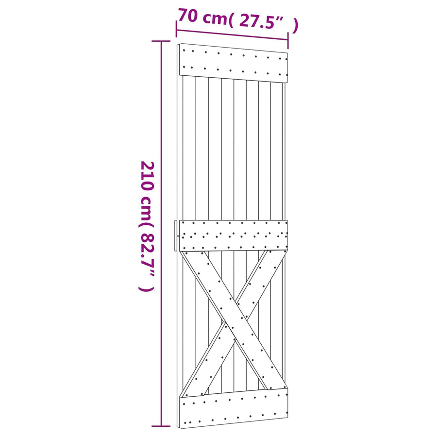 Schuifdeur Naturel en Zwart 70 x 210 cm Massief Grenenhout