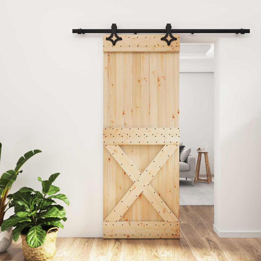 Schuifdeur Naturel en Zwart 80 x 210 cm Massief Grenenhout